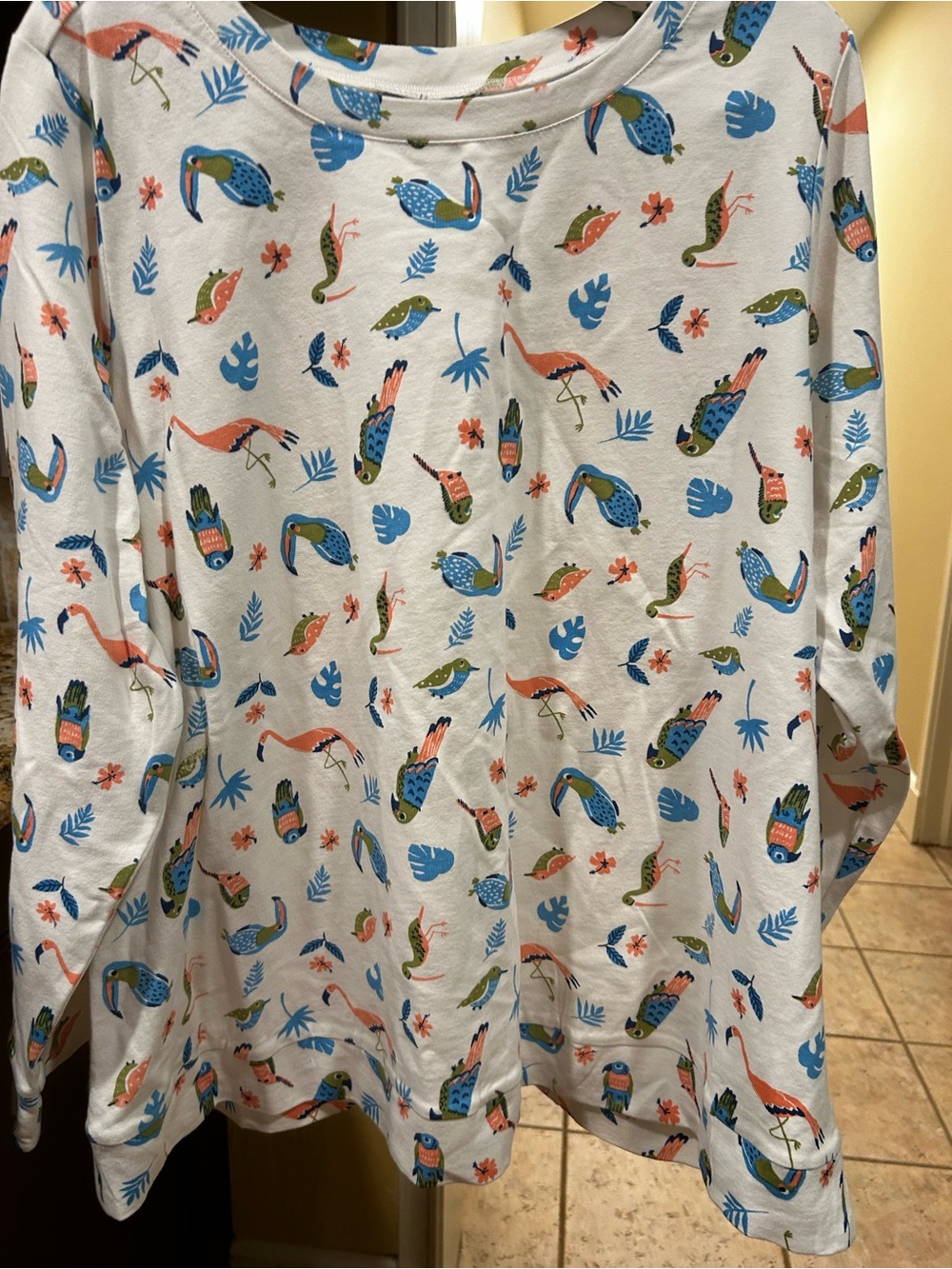 NWOT ModCloth cotton sweatshirt long sleeve tropical bird print 2x pink blue
